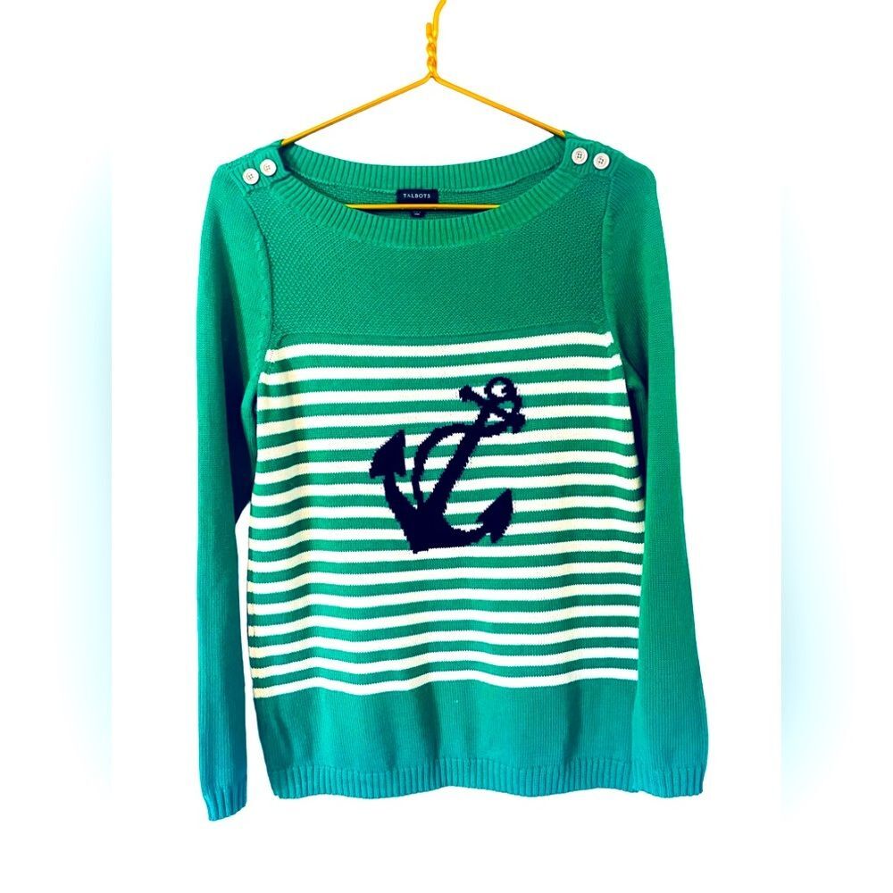 Talbots‎ Woman’s Stripes & Anchor Knit Relaxed Fit Sweater, Size Small